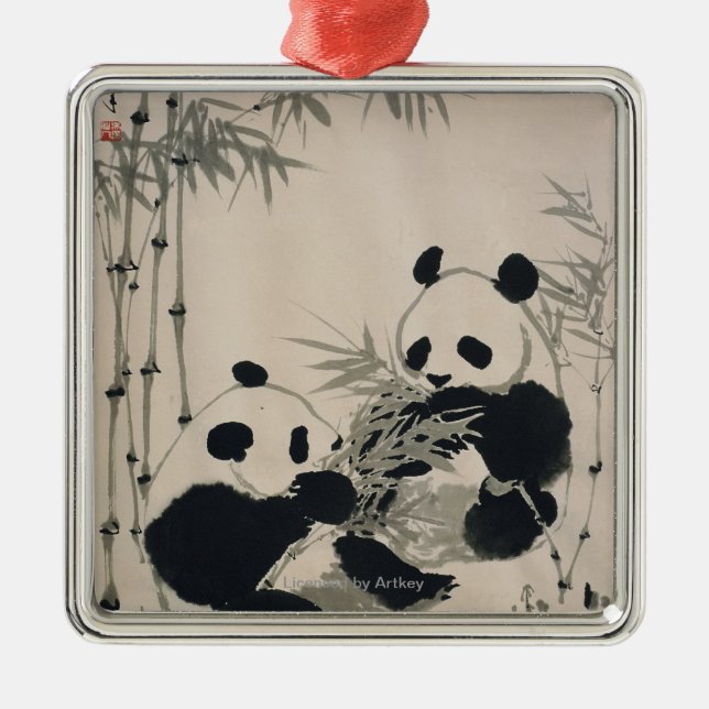 Zwei Pandas Ornament Aus Metall (Vorne)