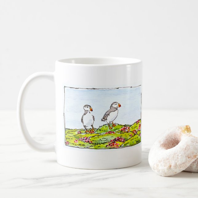 Zwei Papageientaucher Kaffeetasse (Mit Donut)