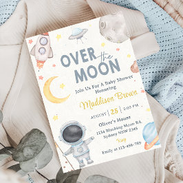 Zwei Party für die Blue Baby-Dusche auf dem Mond Einladung
