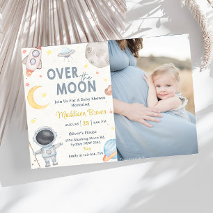 Zwei Party für die Blue Baby-Dusche auf dem Mond Einladung