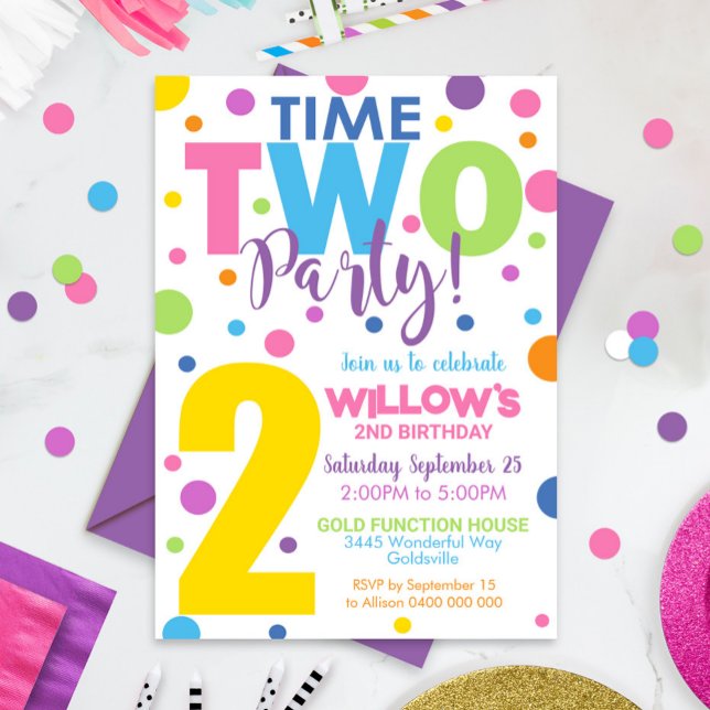 ZWEI Party Geburtstag Einladung 2. Geburtstag (Time Two Party Birthday Invitation - 2nd Birthday invitation Girl - Digital or Printed)