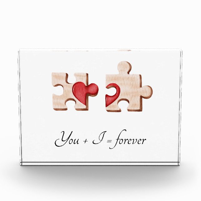 zwei passende Puzzleteile mit rotem Herz Fotoblock (Vorderseite)