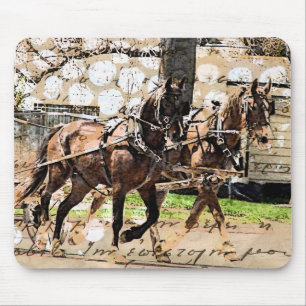 Zwei Pferd Team Mixed Media Collage Mousepad