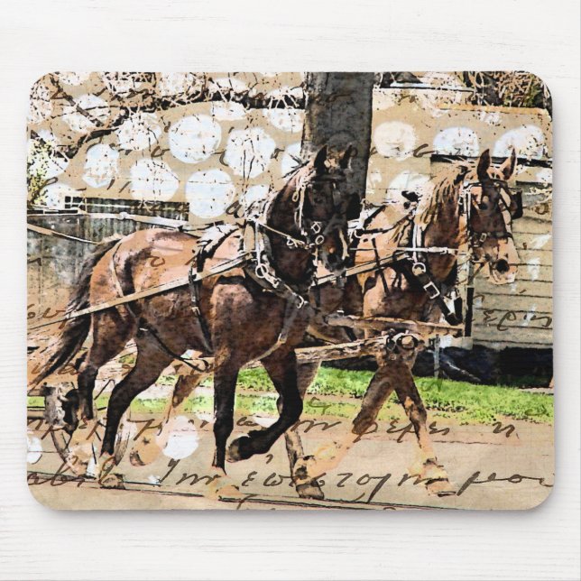 Zwei Pferd Team Mixed Media Collage Mousepad (Vorne)