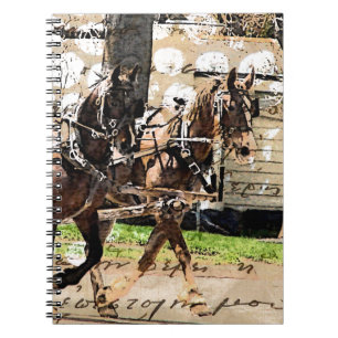 Zwei Pferd Team Mixed Media Collage Notizblock