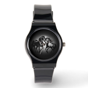 Zwei Pferde in der Liebe Schwarz-weißes Pferdefreu Armbanduhr