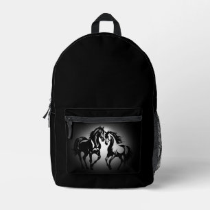 Zwei Pferde in der Liebe Schwarz-weißes Pferdefreu Bedruckter Rucksack