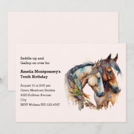 Zwei Pferde mit Feather Dekorationen Boho Geburtst Einladung