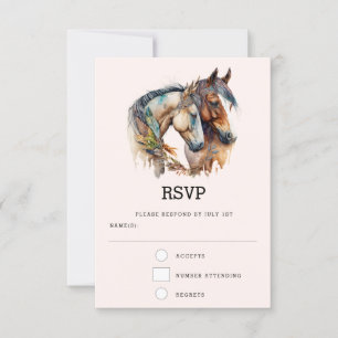Zwei Pferde mit Feather Dekorationen Boho Hochzeit RSVP Karte