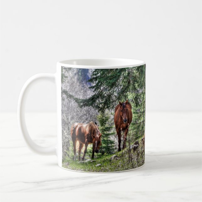 Zwei Pferde und Waldtiere Foto trinken Tasse (Links)