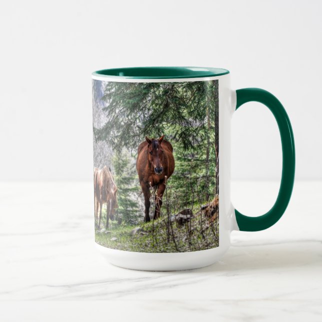 Zwei Pferde und Waldtiere Foto trinken Tasse (Rechts)