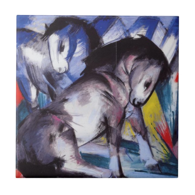 Zwei Pferde (von Franz Marc) Fliese (Vorderseite)