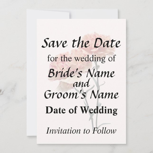 Zwei pfirsichfarbene Nelken Save The Date (Vorderseite)