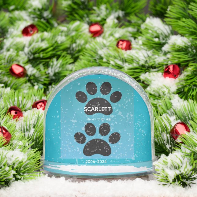 Zwei Pfotenabdrücke Gedenkstätte, Türkis zu Blau Schneekugeln (Weihnachten)