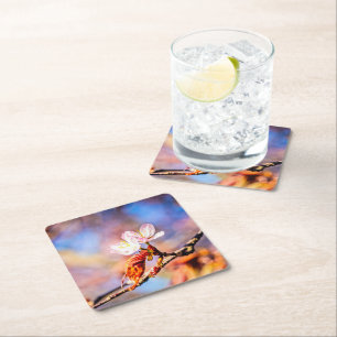 Zwei Phantastische Sakura-Blume. Rosa, blauer Hint Rechteckiger Pappuntersetzer