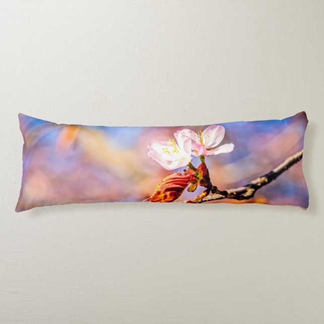 Zwei Phantastische Sakura-Blume. Rosa, blauer Hint Seitenschläferkissen (Vorderseite)
