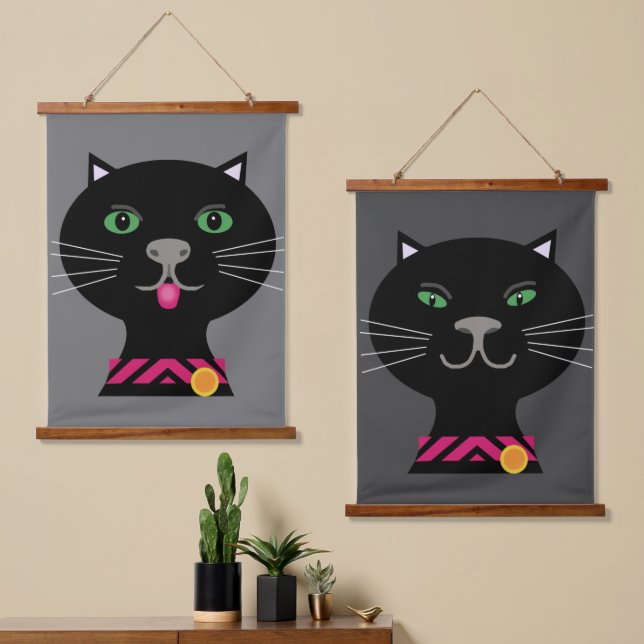 Zwei Plakatpaare für Katzen Wandteppich Mit Holzrahmen (Asymmetrisch)