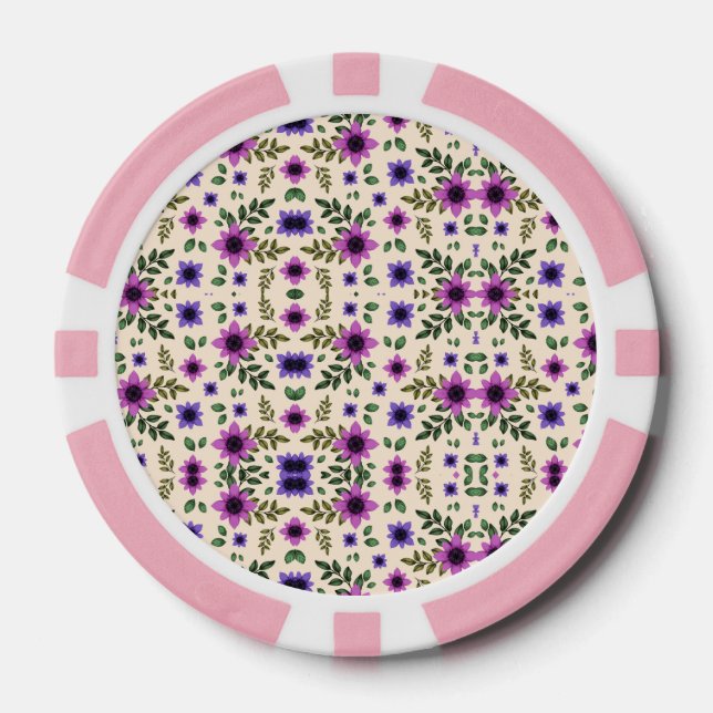 Zwei Pokerchips mit rosa Rand und aufwendigen  (Vorderseite)