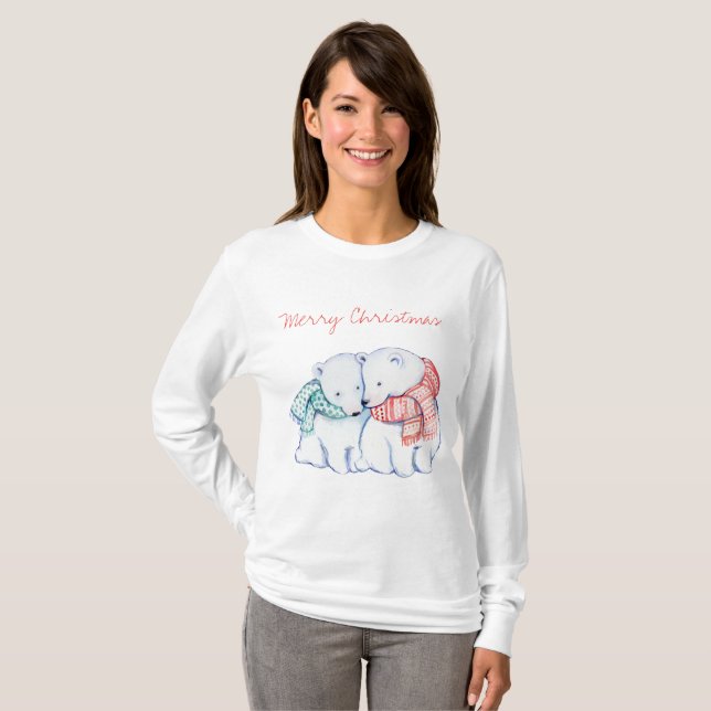 Zwei polare Bärn-frohe Weihnacht-Shirt T-Shirt (Vorne ganz)