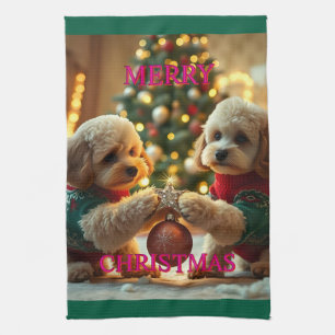 ZWEI POODLES FEIERN CHRISTMAS GESCHIRRTUCH