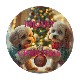 ZWEI POODLES FEIERN WEIHNACHTEN SCHNEIDEBRETT