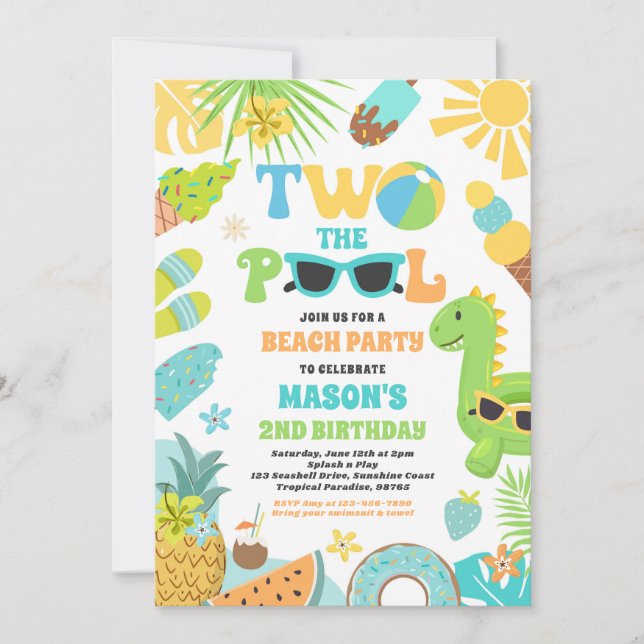 Zwei Pool Summer 2. Geburtstag Pool Party Einladung (Vorderseite)