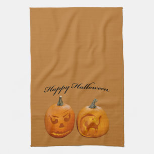 Zwei Pumpkins glückliches Halloween Geschirrtuch
