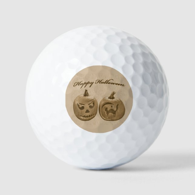Zwei Pumpkins glückliches Halloween Golfball (Vorderseite)