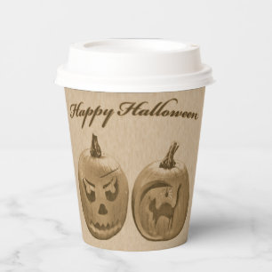 Zwei Pumpkins glückliches Halloween Pappbecher