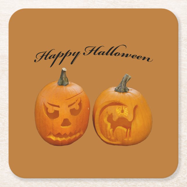 Zwei Pumpkins glückliches Halloween Rechteckiger Pappuntersetzer (Vorderseite)