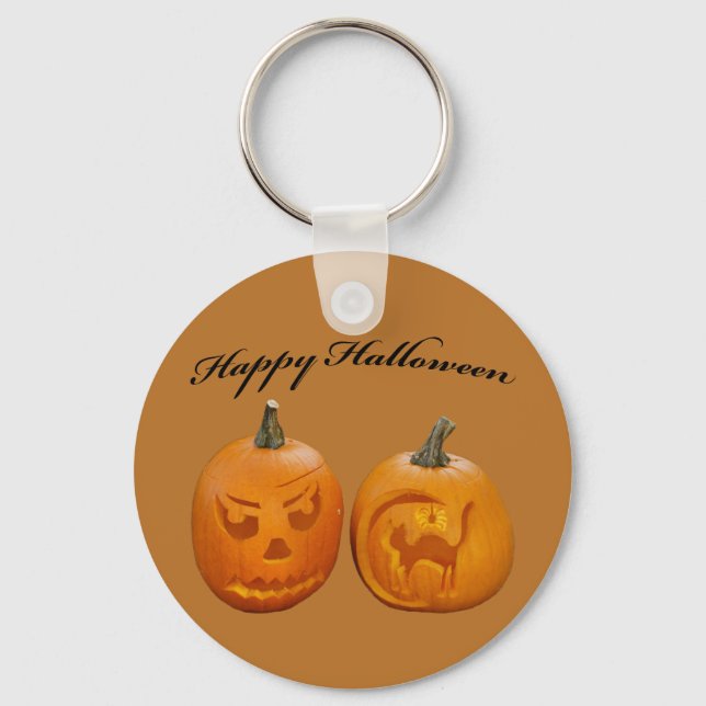 Zwei Pumpkins glückliches Halloween Schlüsselanhänger (Vorderseite)