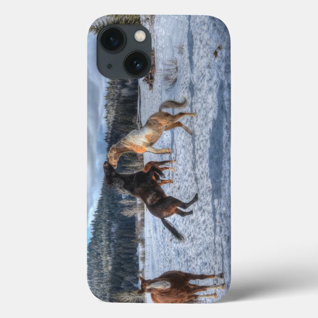 Zwei Ranch-Pferde spielen im Winterschnee IV Case-Mate iPhone Hülle (Rückseite)