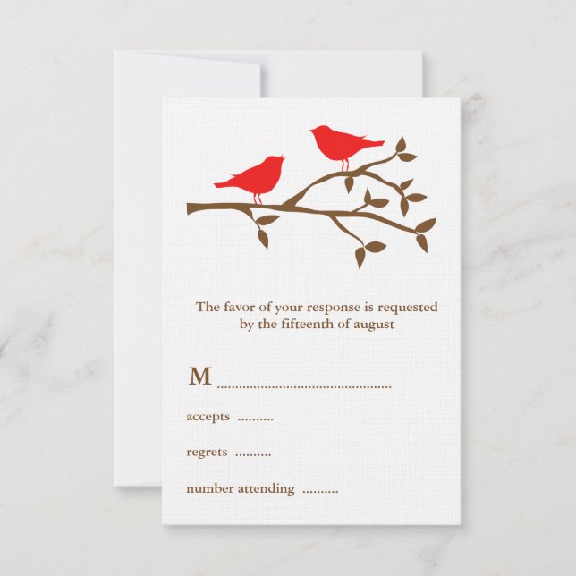 Zwei Red Birds Wedding RSVP Card (Vorderseite)