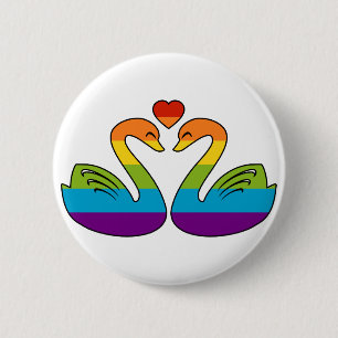 Zwei Regenbogen-Schwäne Button