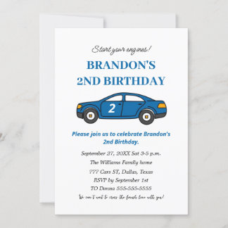 Zwei Rennwagen 2. Geburtstag Junge Einladung