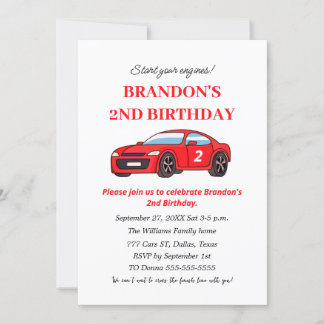 Zwei Rennwagen 2. Geburtstag Junge Einladung