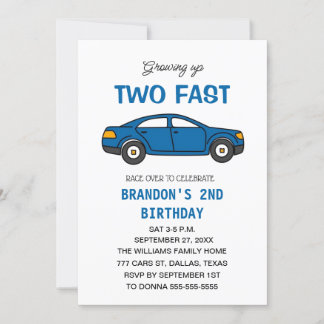 Zwei Rennwagen 2. Geburtstag Junge Einladung