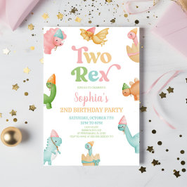 Zwei Rex Dinosaurier 2. Geburtstagsparty Einladung