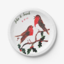 Zwei Robin Birds Winter Holly Wedding