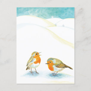 Zwei Robin Redbreasts im Winter Postkarte