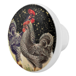 Zwei Roosters Black Gold Stars Keramikknauf