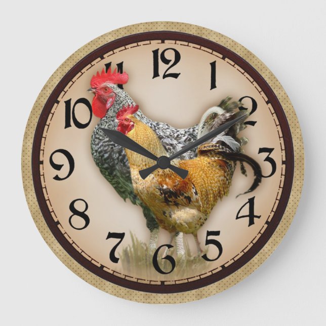 Zwei Roosters Country Foto Rustikale Uhr (Vorderseite)