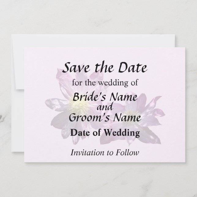 Zwei rosa Clematis Save The Date (Vorderseite)