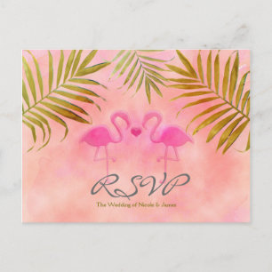 Zwei rosa Flamingos Aquarell Hochzeits-RSVP-Karten Einladungspostkarte