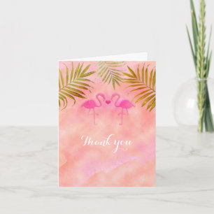 Zwei rosa Flamingos Aquarell Strand Hochzeitskarte Dankeskarte
