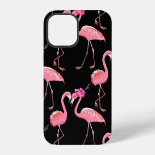 Zwei rosa Flamingos auf schwarzem Hintergrund. Nah iPhone 12 Hülle