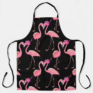 Zwei rosa Flamingos auf schwarzem Hintergrund. nah Schürze
