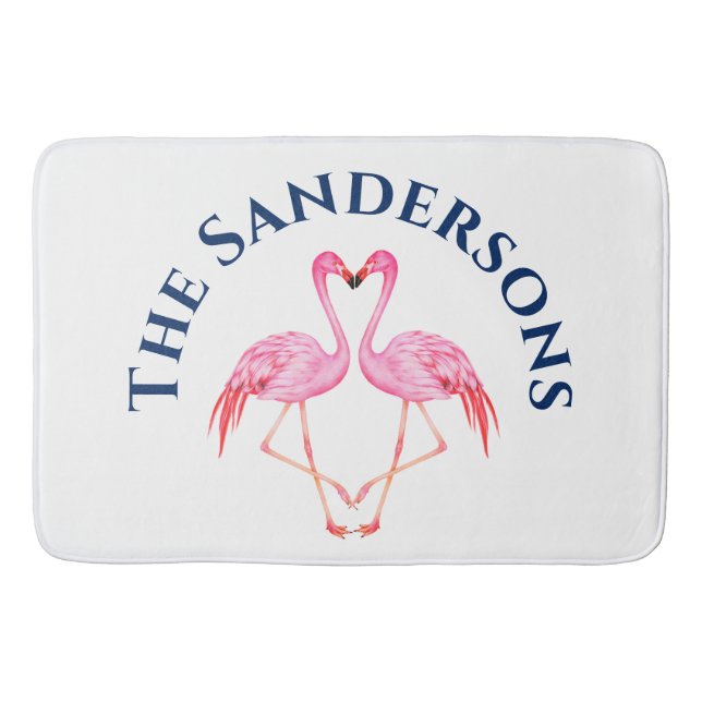 Zwei rosa Flamingos Badezimmer Monogramm Name Bath Badematte (Vorderseite)