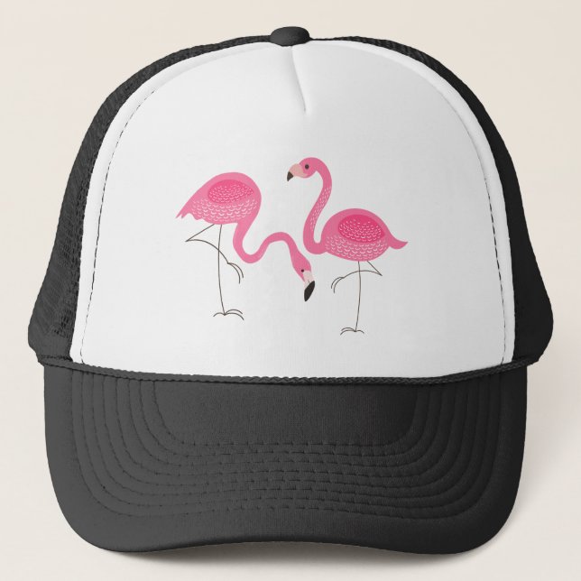 Zwei rosa Flamingos einfache Illustration Truckerkappe (Vorderseite)