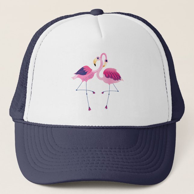 Zwei rosa Flamingos-Illustration Truckerkappe (Vorderseite)
